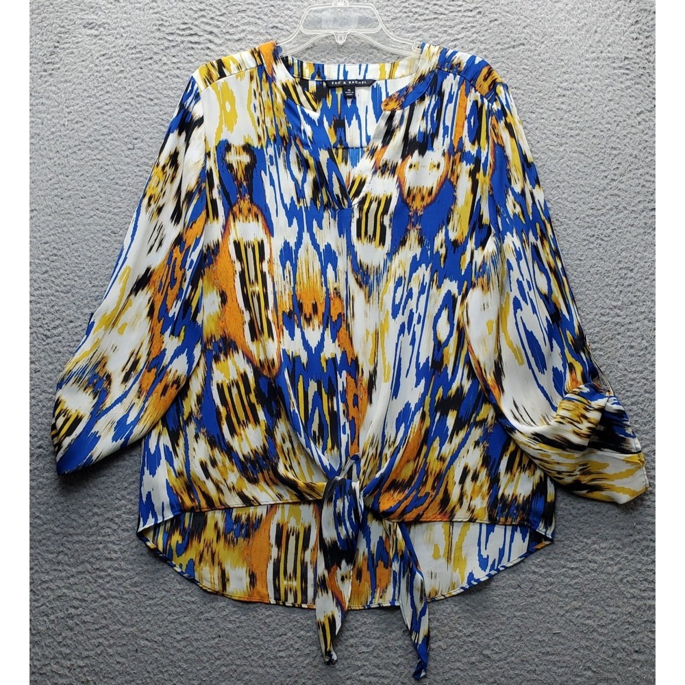 Zac‎ & Rachel Boho Blouse Top Womens XL Multi Abstract Print Knoted Hem Pullover
